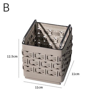 Braided Geometric Pattern Leather Brush Stand  Storage Tray
