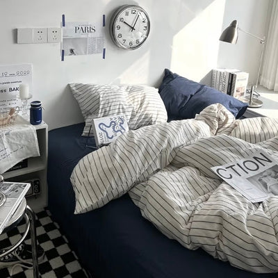 Navy Gray Stripe Duvet Cover Set