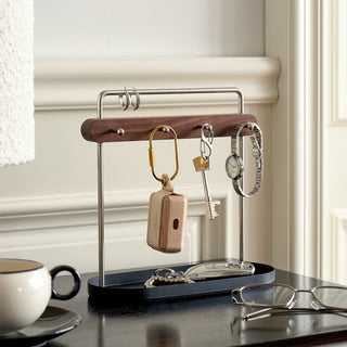 Silver Frame Wood Accessory Key Stand Tray  Storage Tray for Small Items