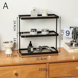Iron Leather Rectangular Three-Tier Tray  Storage Rack Cosmetic Storage