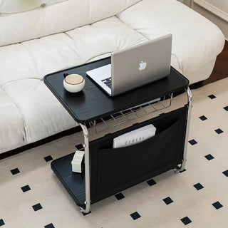 Caster-equipped U-shaped pocket storage two-tier side table  bedside table