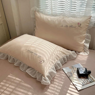 Cooling Flower Embroidery Lace Frill Duvet Cover Set   Bed Cover  Cooling Touch