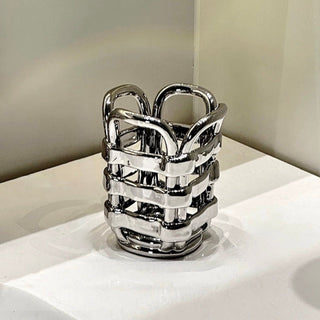 Silver Amiami Ceramic Brush Stand   Small Item Storage Candle Holder