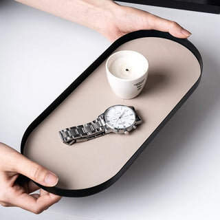 Iron Leather Oval Simple Accessory Tray  Storage