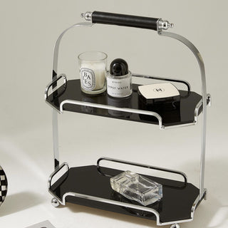 Stainless steel and acrylic two-tier storage rack with handlesin .