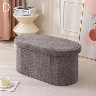 Folding Oval Boucle Storage Stool  Ottoman Bench Stool Storage Storage Box
