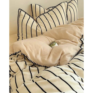 Striped Stitch Velvet-like Winter Duvet Cover Set