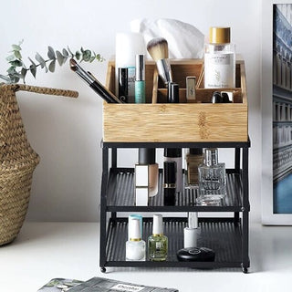 Multifunctional Bamboo x Iron Storage Rack for Tissues and Cosmetics