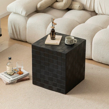 Black Cube-shaped Side Table Block Tile Table Stool