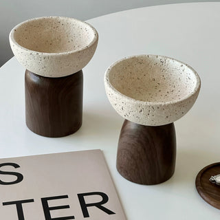 Travertine-style wood stand accessory tray