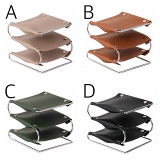 Silver Frame Three-Tier Leather Accessory Tray   Small Item Storage