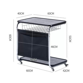 Caster-equipped U-shaped pocket storage two-tier side table  bedside table