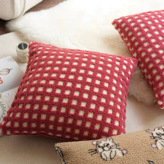 Red grid check cushion cover 45x45