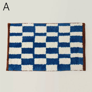 Blue Green Checkerboard Pattern Door Mat 50x80cm Absorbent Non-Slip Tufted