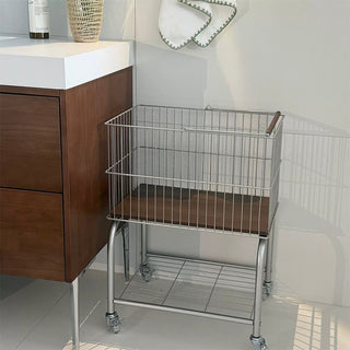 Silver Wood Laundry Basket Cart Wagon Storage