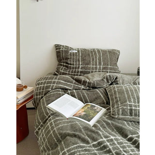 Khaki Retro Check Pattern Duvet Cover Set 2 Sizes  Winter Thick Bed Cover Bedding Cover