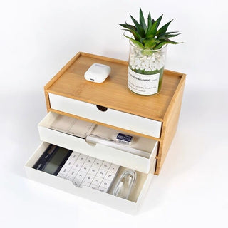 Bamboo Drawer Monitor Stand Storage Rack