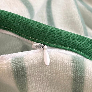 Green stripe piping thick milk fleece winter duvet cover set 2 sizes