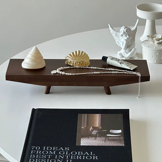 Footed Acacia Wood Long Plate Tray