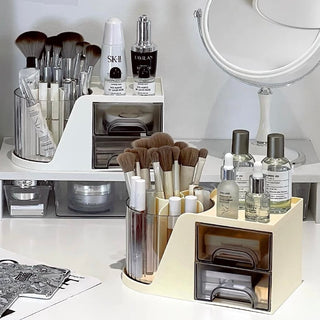 360 Degree Rotating Brush Stand with Cosmetic Storage Rack