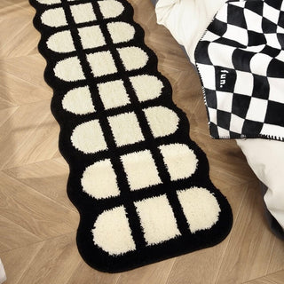 White Black Grid Long Rug Mat Absorbent 50 x 160 cm Kitchen Mat
