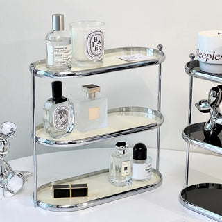 Stainless steel frame oval three-tier storage rack