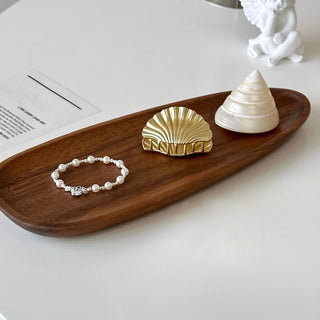 Natural Wood Curved Tray   Small Item Storage Accessory Tray  Brown