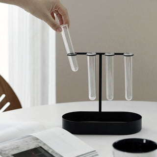 Single flower vase with test tube storage tray