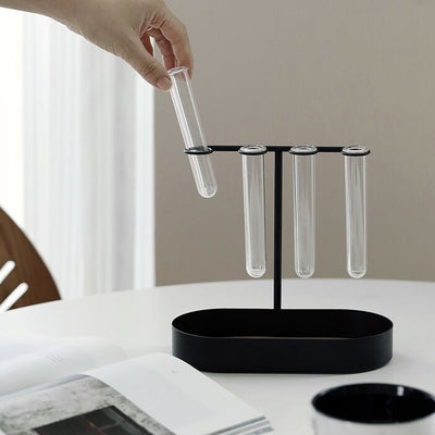 Single flower vase with test tube storage tray