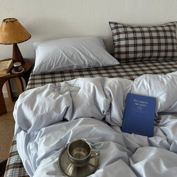 Checkered Sheets Blue Cotton Duvet Cover Set  All Seasons