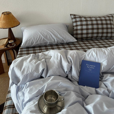 Checkered Sheets Blue Cotton Duvet Cover Set  All Seasons