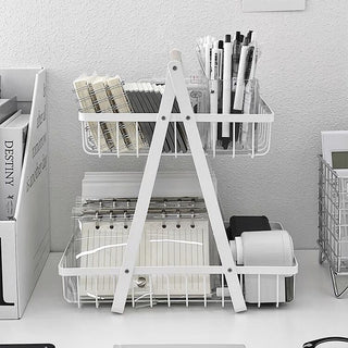 Handle-equipped Two-tiered Wire Basket Storage Basket