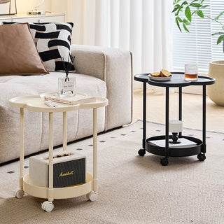 Caster-equipped Clover-shaped Two-tier Side Table