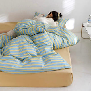 Blue and Yellow Stripe Duvet Cover Set
