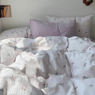 Flower Stripe Duvet Cover Set