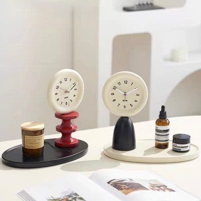 Round Clock with Tray   Table Clock Decorative Object