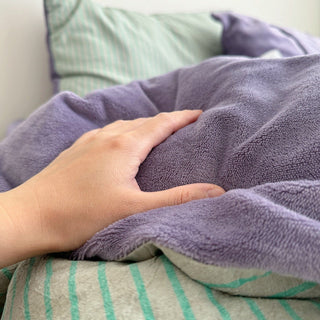 Green Purple Pin Stripe Cotton Fleece Winter Duvet Cover Set