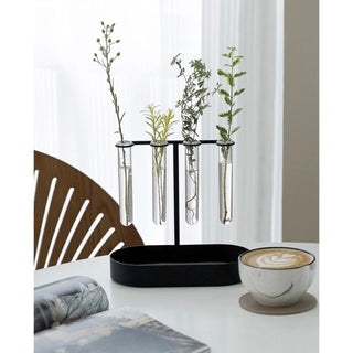 Single flower vase with test tube storage tray