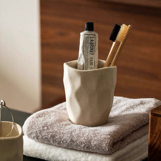 Natural Ceramic Textured Brush Stand for Bathroom Sink Mouthwash Cup Toothbrush Cup