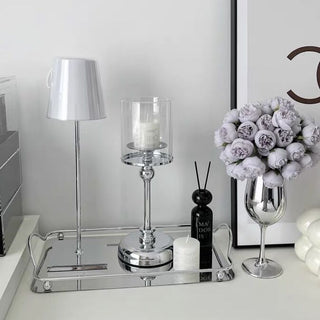 Metallic Silver Candle Holder   in 3 Sizes