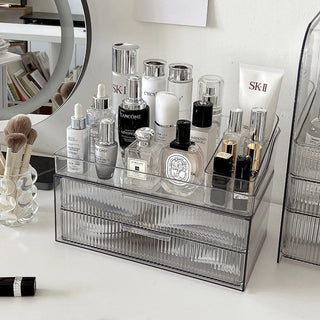 Clear Stripe Pattern Two-Tier Drawer Cosmetic Storage