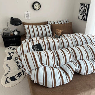 Blue Brown Multi Stripe Winter Duvet Cover Set