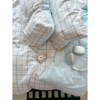 Sky blue check pattern duvet cover set 2 sizes  all season