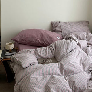 PinkPurple Pin Stripe Cotton Duvet Cover Set 2 Sizes All Seasons
