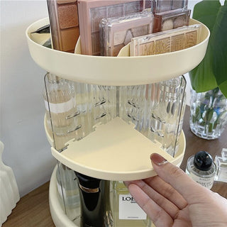 360 Degree Rotating Cosmetic Storage Three-Tier Rack with Tray