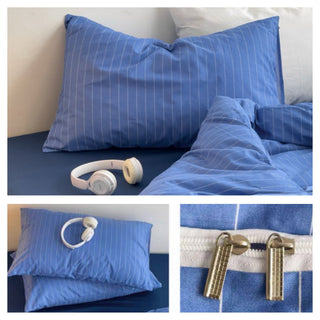 Blue and White Pinstripe Cotton Duvet Cover Set   Bed Cover  All Seasons