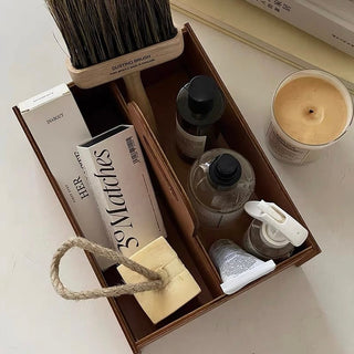 Handled Wooden Rectangular Storage Box for Cosmetics