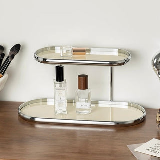 Silver Frame Oval Two-Tier Trayin  Storage Rack Monotone
