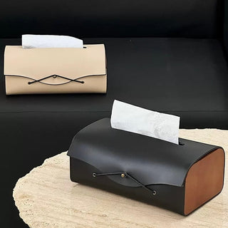 Side Wood Faux Leather Simple Tissue Case