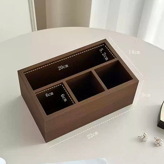 Thimble Wood Divider Rectangular Storage Box Cosmetics Small Item Holder Remote Control Stand